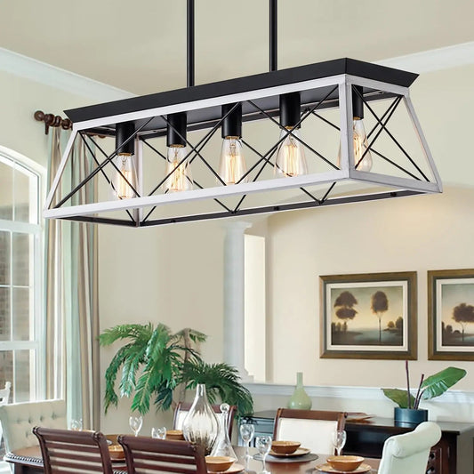 5-Light Pendant Lights Fixture, Farmhouse Chandeliers for Dining Room,【Rustic Style Farmhouse Pendant Light Fixture】The popular dining room lights over table is made from solid steel in geometric shape, concise and decent. Manually bruXIPUDANovacart5 Light Pendant Lights