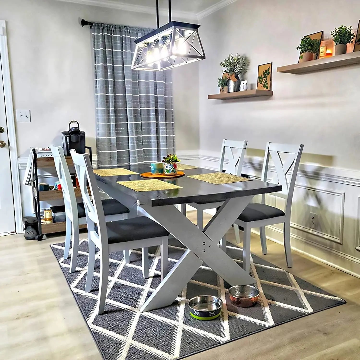 5-Light Pendant Lights Fixture, Farmhouse Chandeliers for Dining Room,【Rustic Style Farmhouse Pendant Light Fixture】The popular dining room lights over table is made from solid steel in geometric shape, concise and decent. Manually bruXIPUDANovacart5 Light Pendant Lights