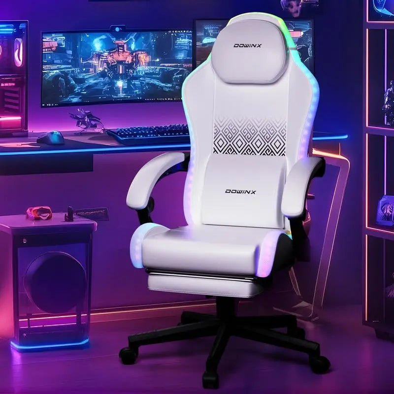 Dowinx Gaming Chair with RGB Lighting, LED Adult Gaming Chair with FooColorful RGB LED Lights: This gaming chair features vibrant RGB LED lights along the backrest and seat edges. Control via mobile Bluetooth and remote allows easy cusNovaCartNovacartDowinx Gaming Chair