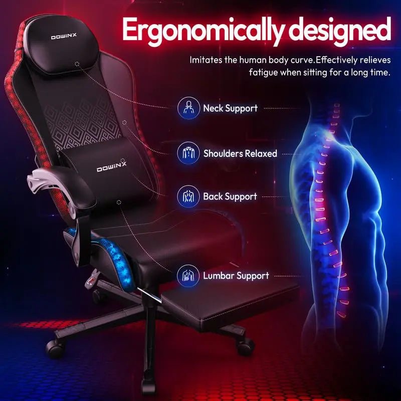 Dowinx Gaming Chair with RGB Lighting, LED Adult Gaming Chair with FooColorful RGB LED Lights: This gaming chair features vibrant RGB LED lights along the backrest and seat edges. Control via mobile Bluetooth and remote allows easy cusNovaCartNovacartDowinx Gaming Chair